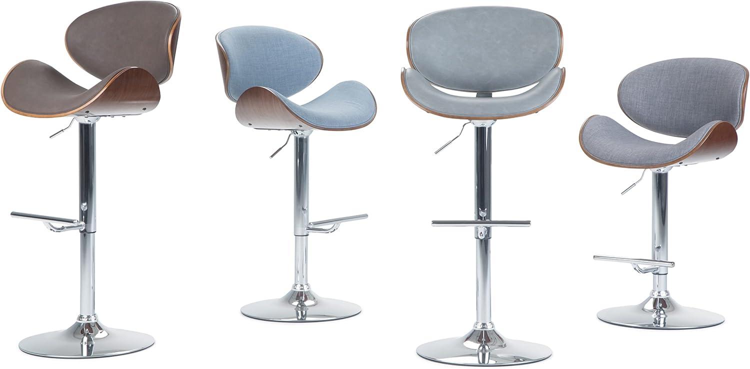 Stone Grey Adjustable Swivel Walnut Bar Stool with Chrome Finish