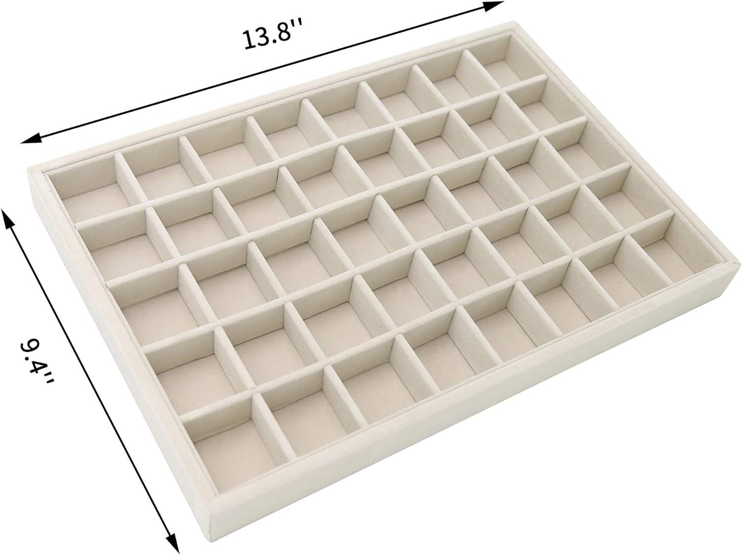 Velvet Rectangular 40-Grid Jewelry Tray for Earrings and Rings