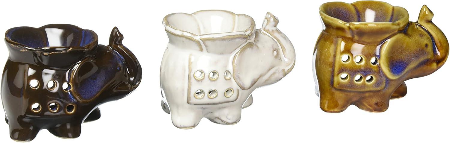 Porcelain Elephant Trio Oil Warmers in Multicolor