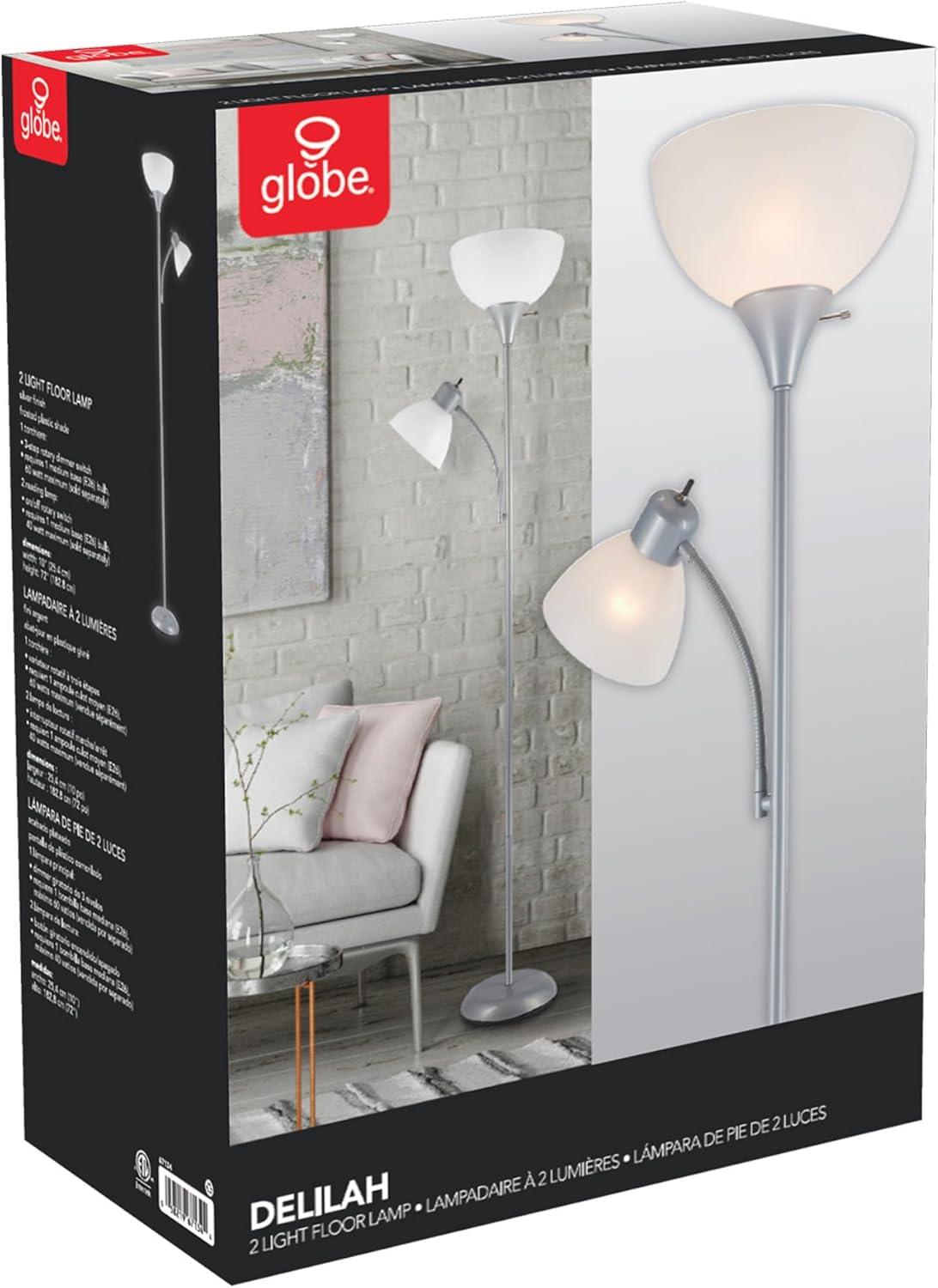 Globe Electric Delilah 72" Silver Torchiere Floor Lamp with Reading Light