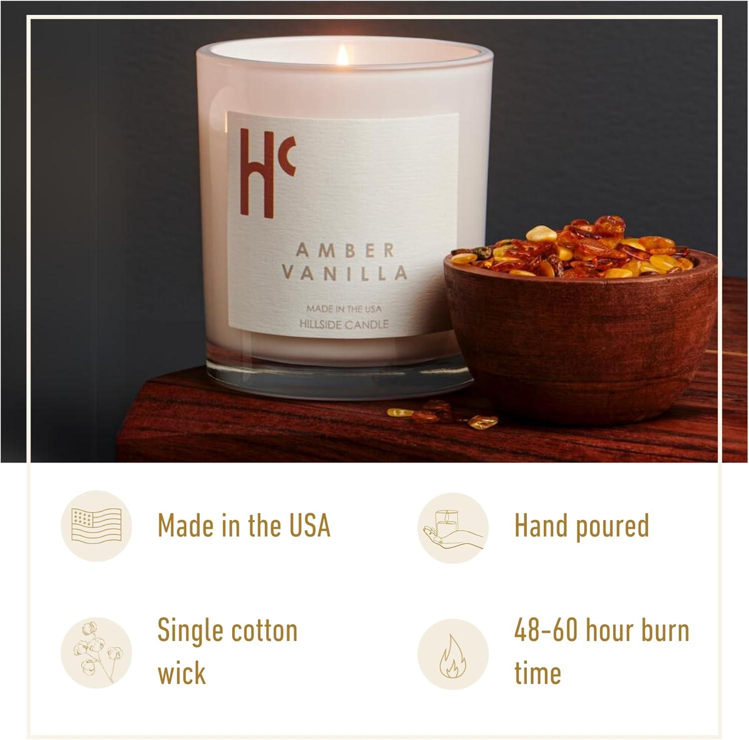 Hillside Candle "Amber Vanilla" Scented Candles, Single Wick, Luxury Candles, Scented Candles for Home ( 9 oz)