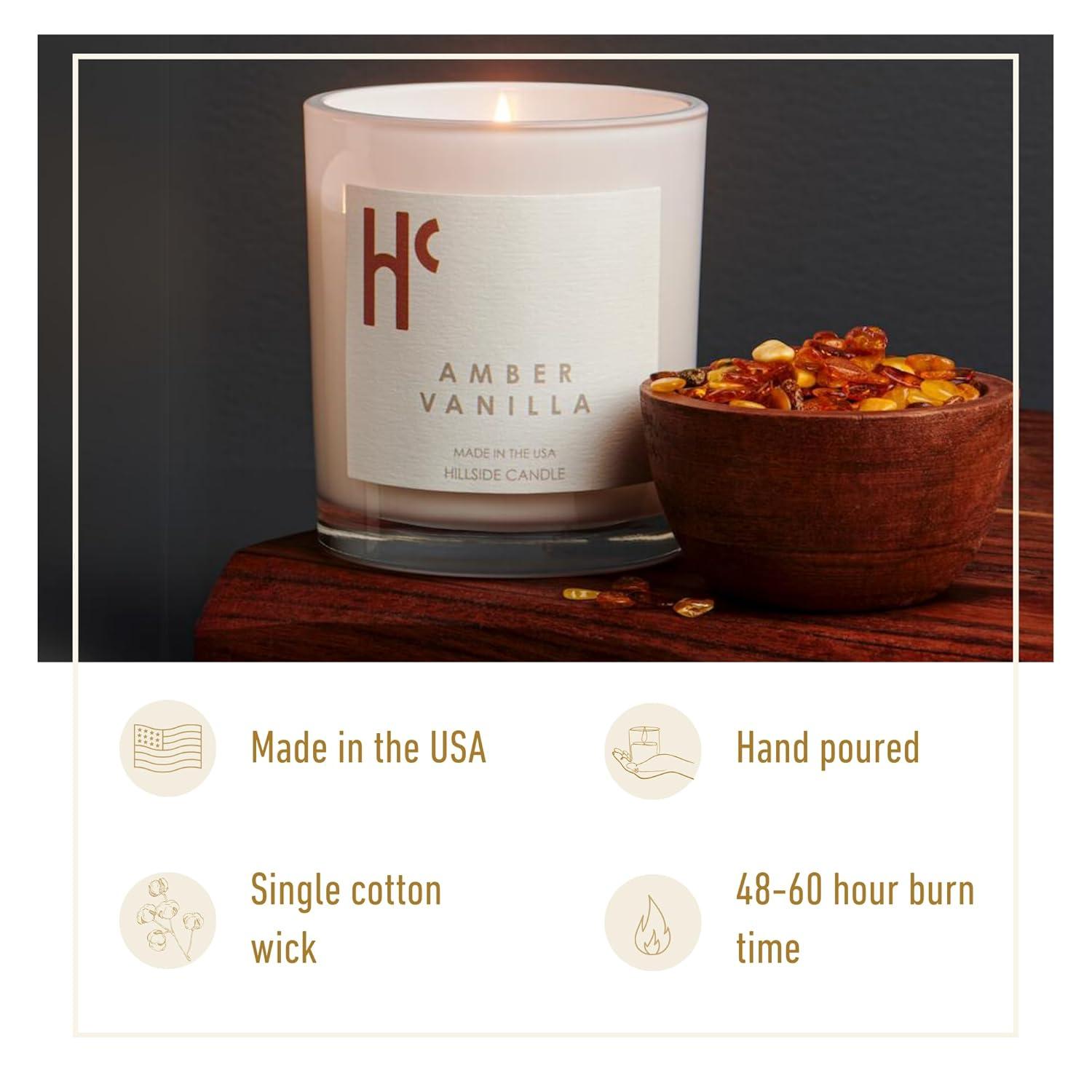 Hillside Candle "Amber Vanilla" Scented Candles, Single Wick, Luxury Candles, Scented Candles for Home ( 9 oz)