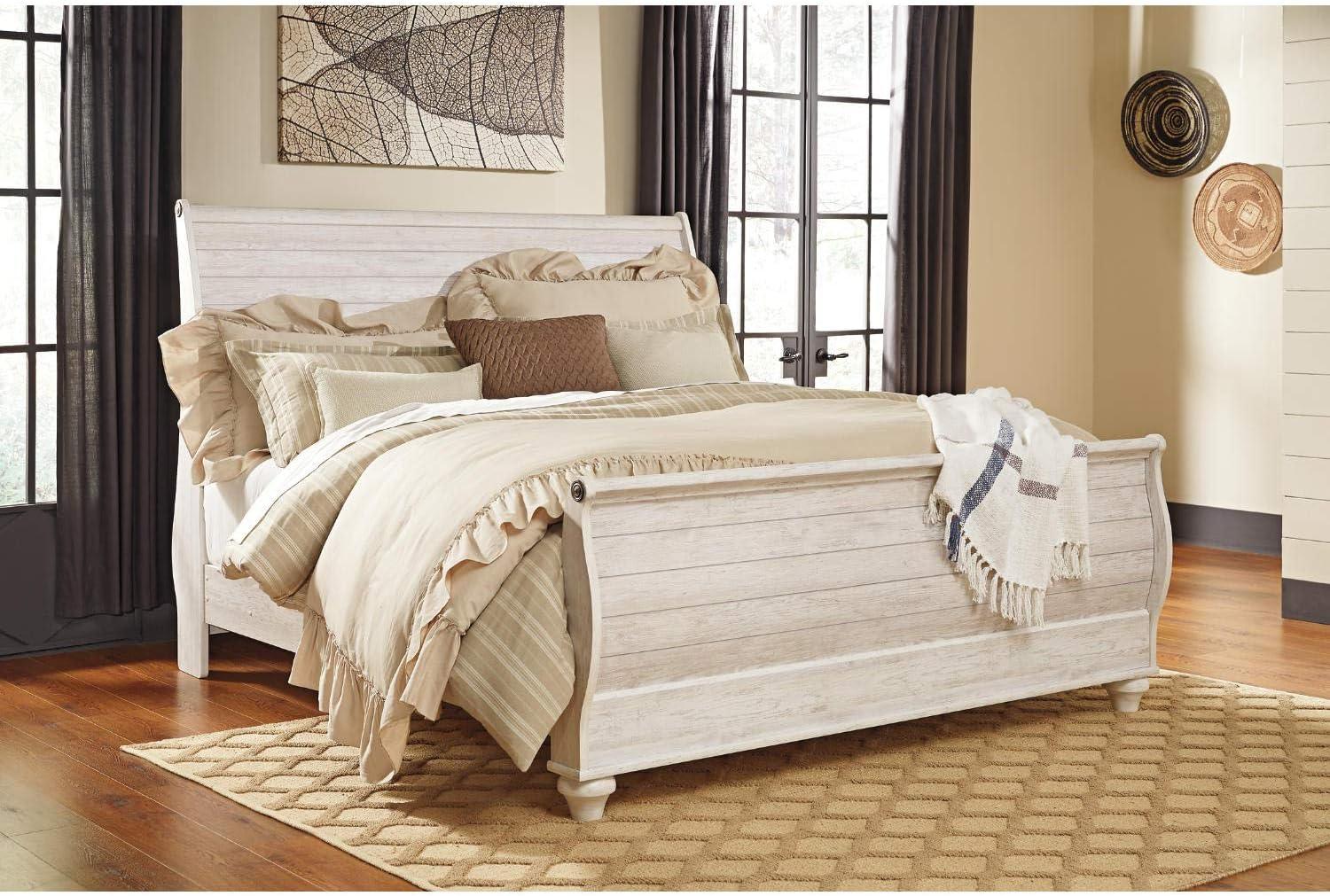 Transitional King Sleigh Bed in Two-Tone Beige Wood