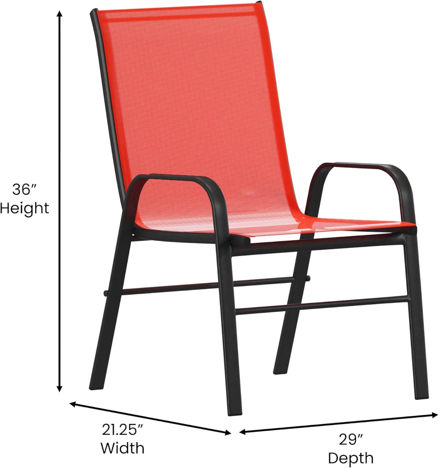 Flash Furniture Brazos Metal Patio Stack Chair in Red (Set of 4)