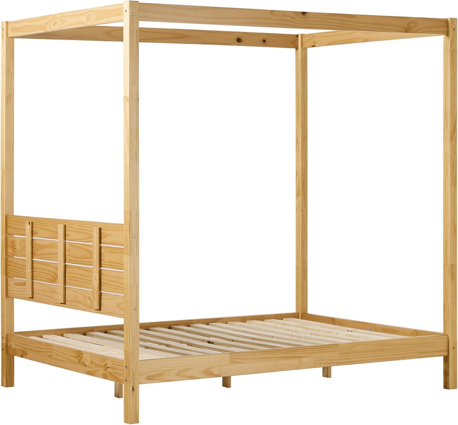 Walker Edison Minimalist Solid Wood Canopy Full Bed, Natural