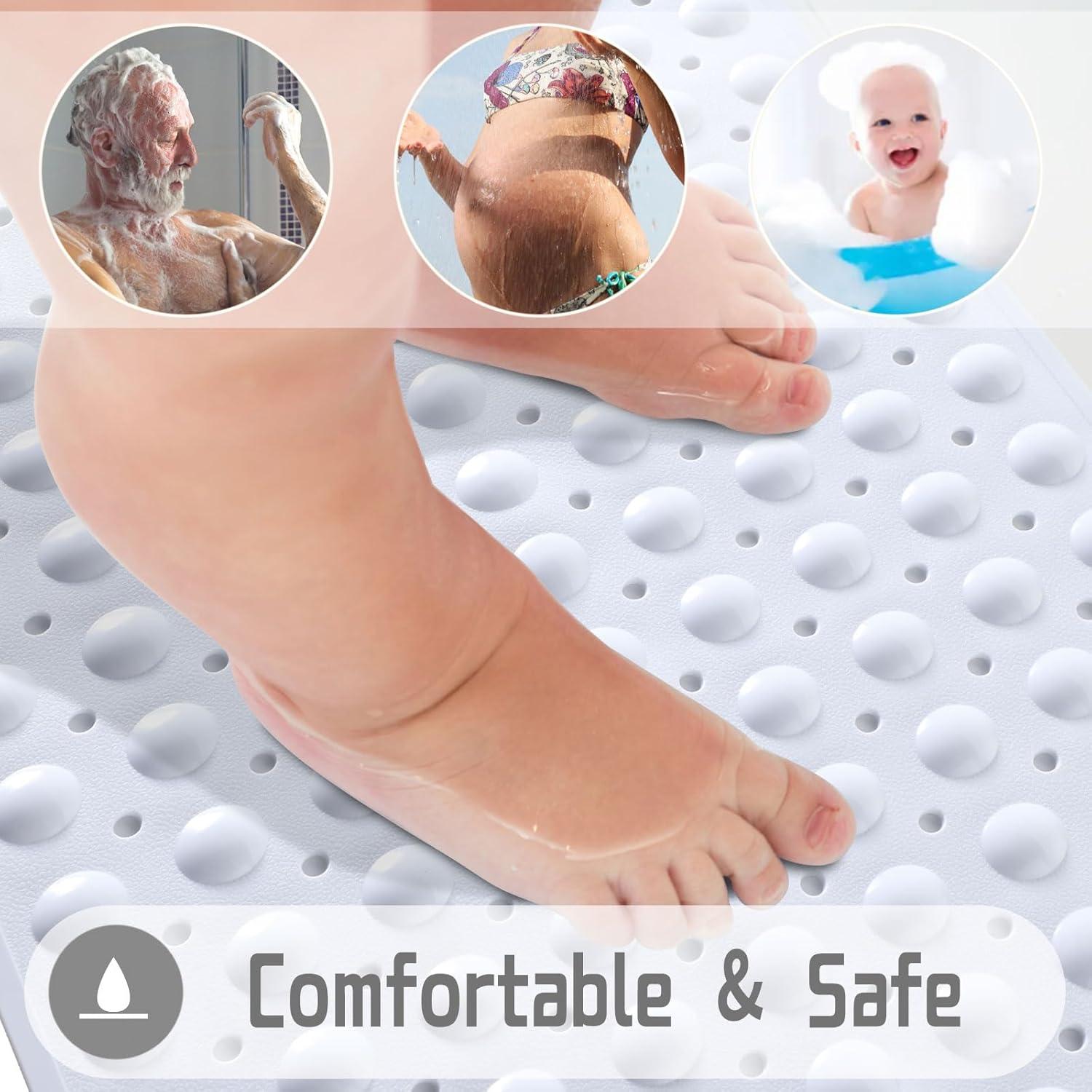 Yimobra Original Bathtub Mat Non Slip, Extra Long Tub Shower Mat 16 x 40 Inches, Suction Cups, Drain Holes, Machine Washable, Phthalate Free, Latex Free, BPA Free, White