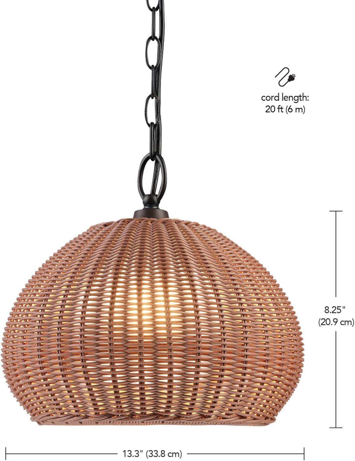 Bronze Rattan Shade Indoor/Outdoor Pendant Light