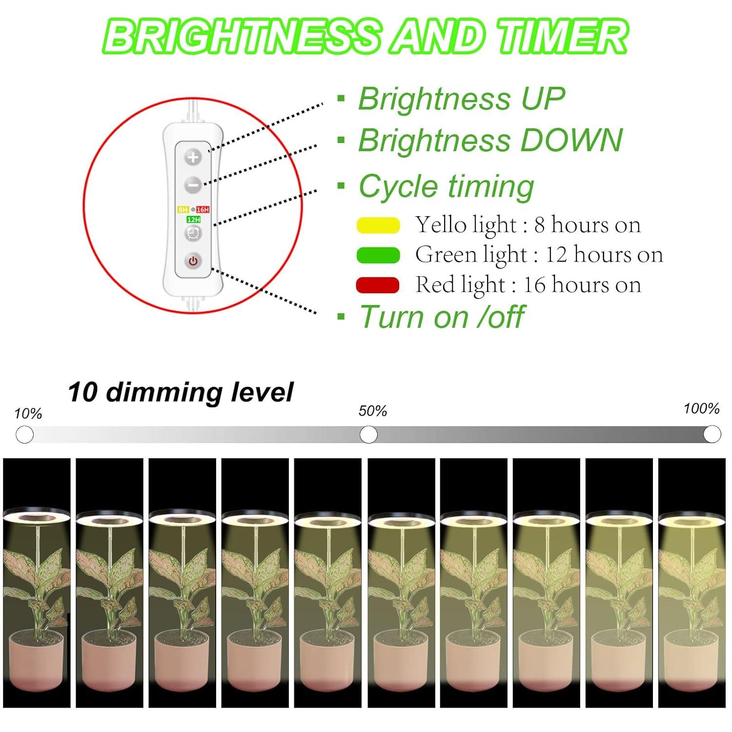 UNIVERSAL WINDOW SOLUTIONS Plant Grow Light, LED Growing Light Full Spectrum For Indoor Plants,Height Adjustable, Automatic Timer, 5V Low Safe Voltage,Idea For Small Plant Light