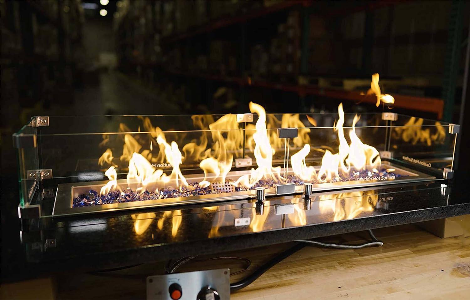 Celestial Fire Glass Rectangle Fire Pit Wind Guard