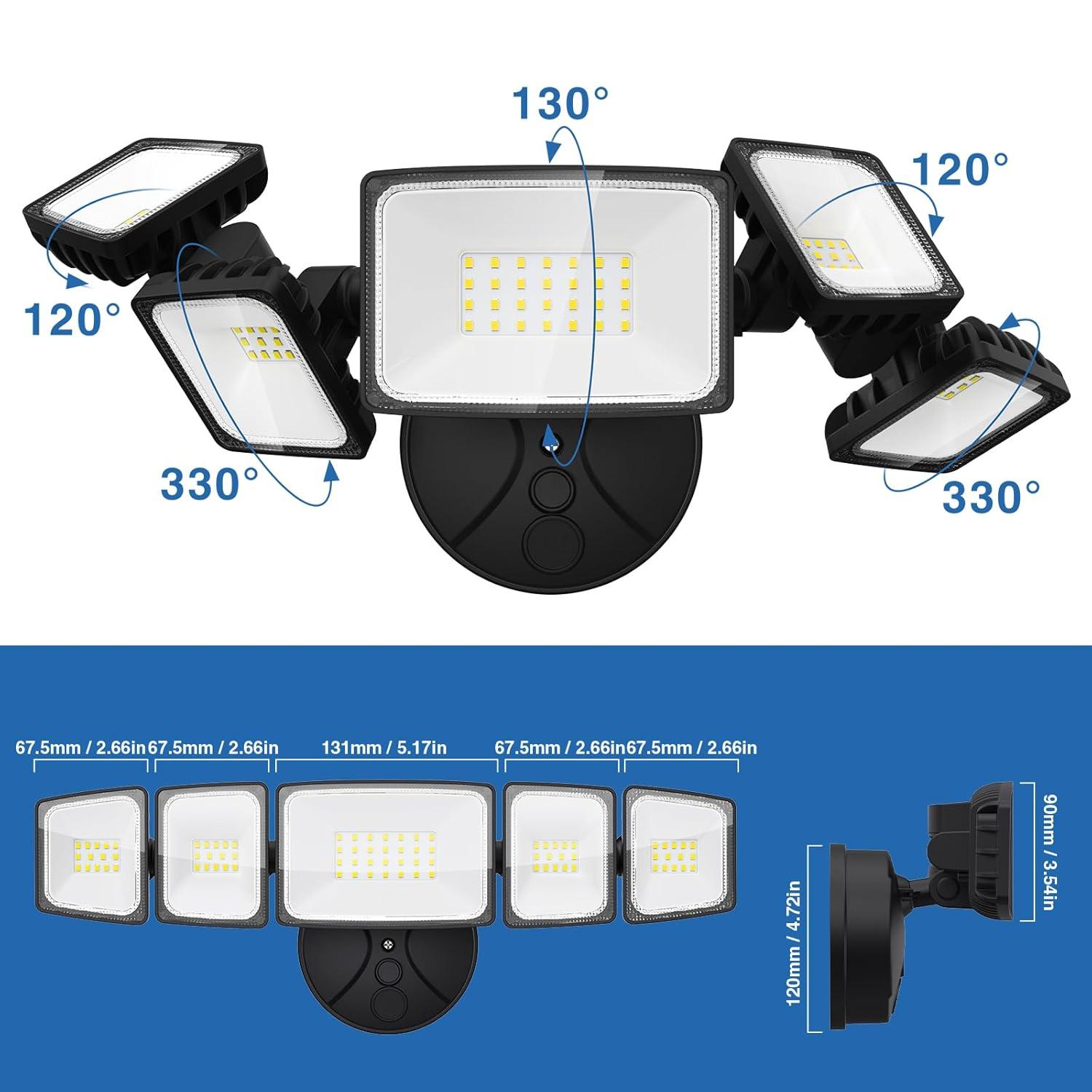 70W LED Flood Lights Outdoor Waterproof IP65, 5 Heads Exterior Security Lights, 6500K Super Bright Floodlight Fixture, Outside Light for House, Backyard