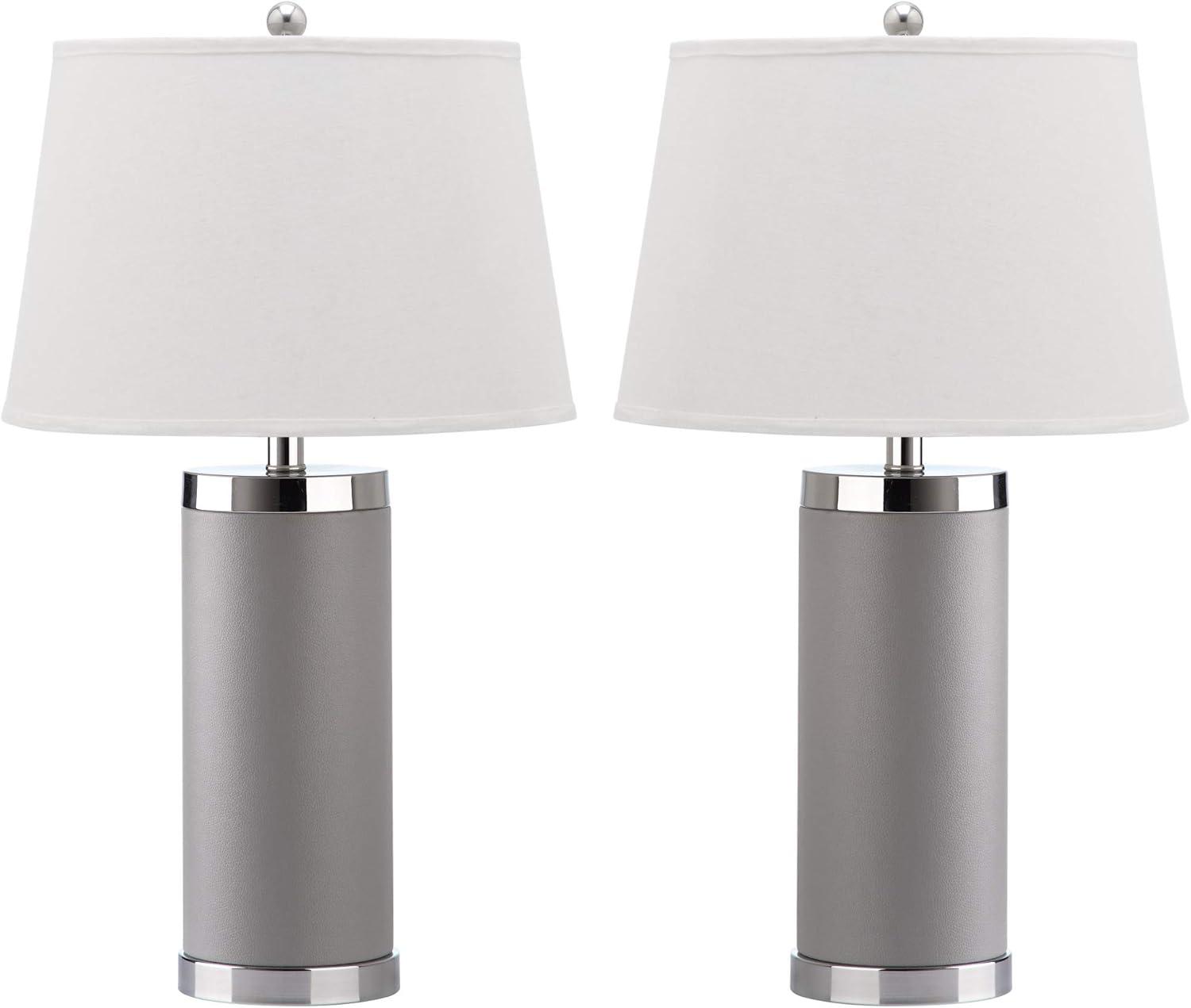 Navy Faux Leather & Chrome Cylinder Table Lamp Set