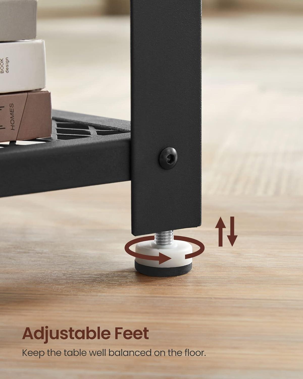 Industrial Side Table 2-Tier Nightstand with Mesh Shelf End Wood Look Accent Furniture with Metal Frame Black Brown Rectangular Finish