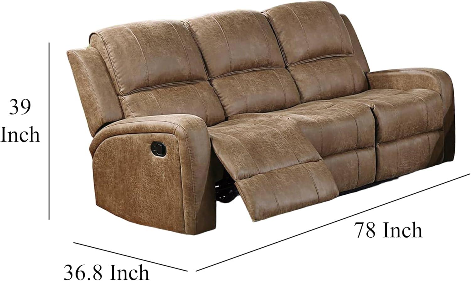 Chestnut Brown Tufted Faux Leather Reclining Sofa, 78 inch