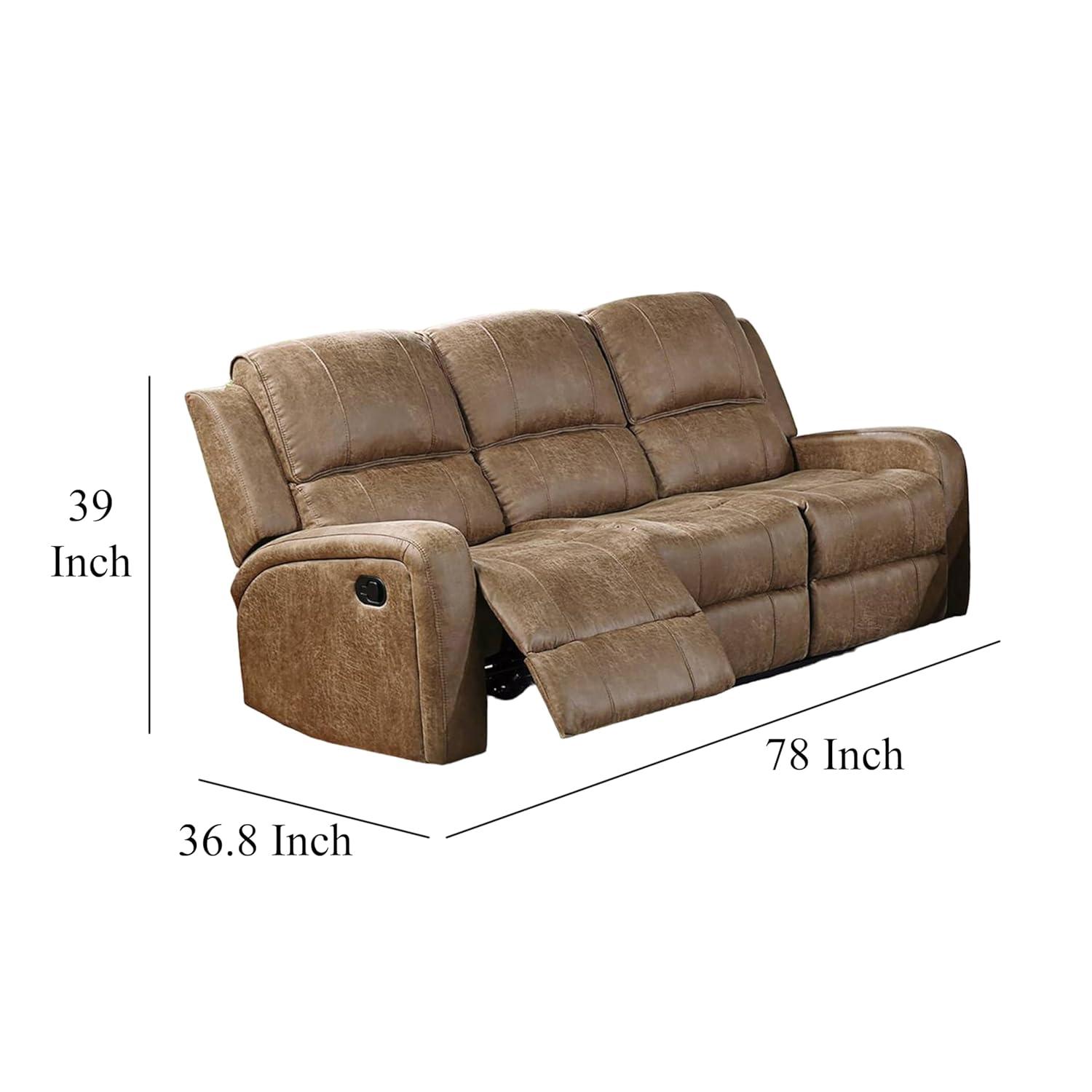Chestnut Brown Tufted Faux Leather Reclining Sofa, 78 inch