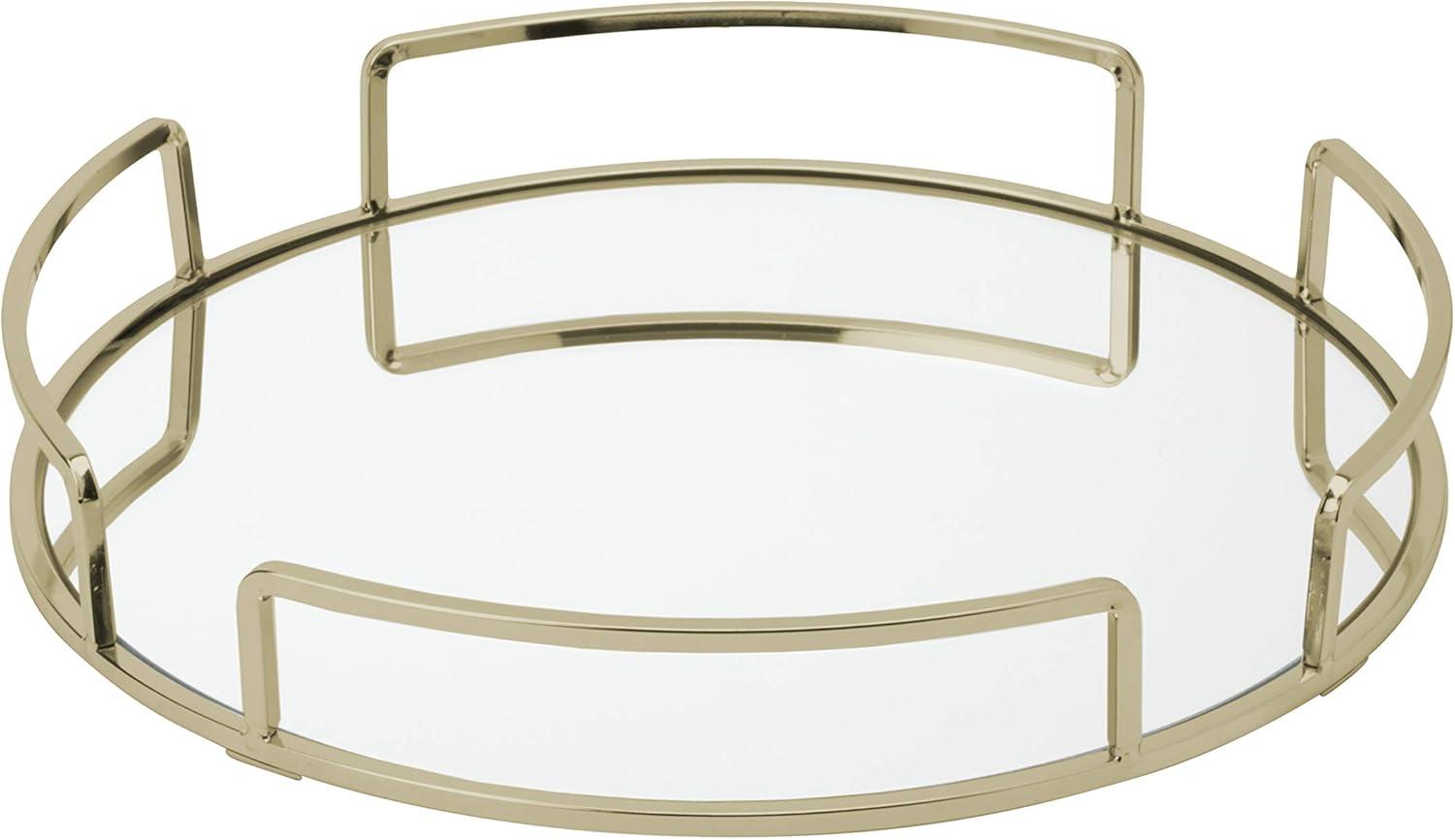 Home Details Modern Round Mirror Vanity Tray in Satin Gold