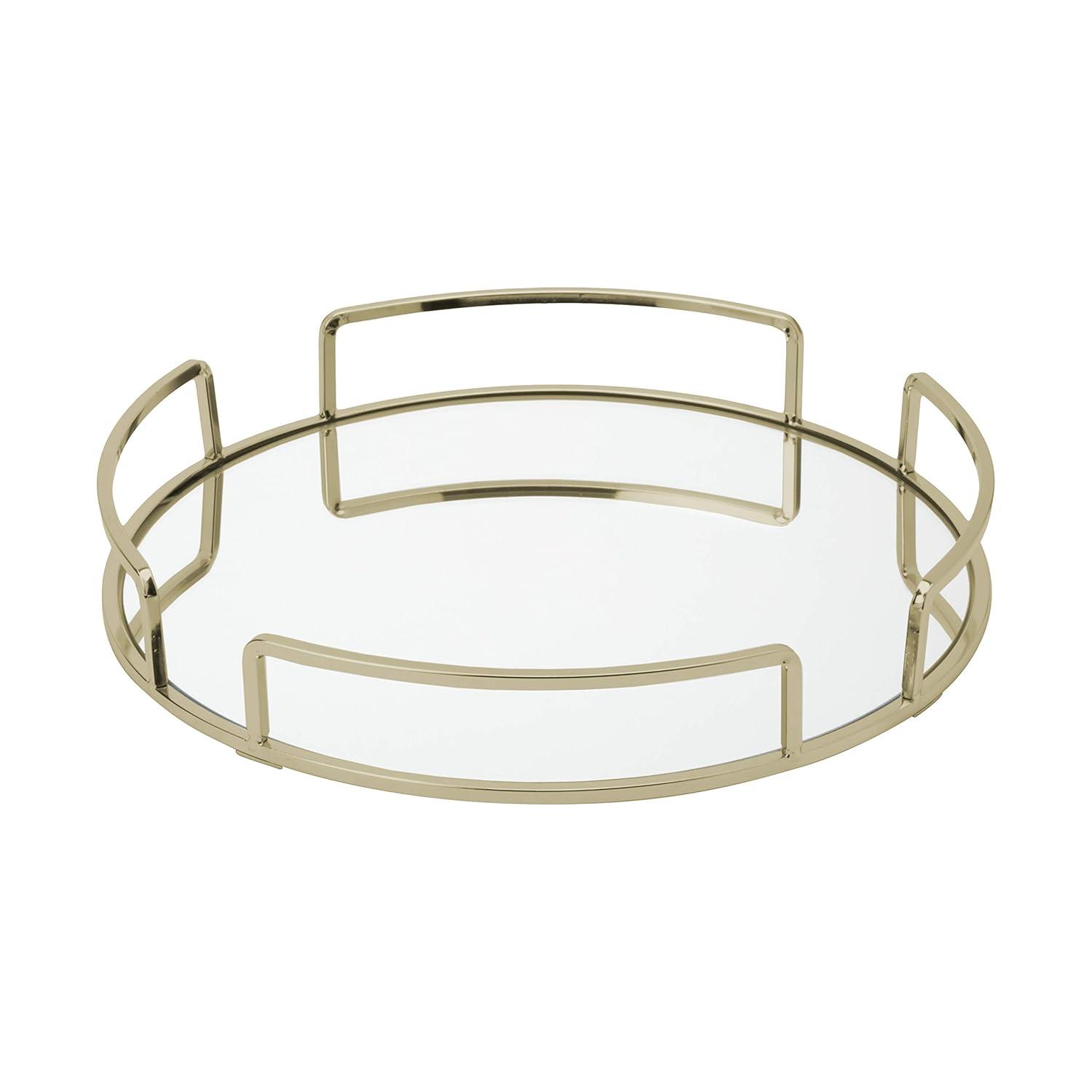 Home Details Modern Round Mirror Vanity Tray in Satin Gold