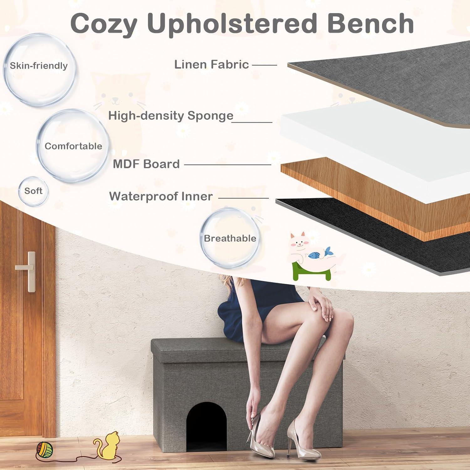 Cat Litter Box Enclosure Hidden Furniture with Urine Proof Litter Mat-Gray, Cat Litter Box Enclosure , Hidden Cat Washroom Furniture, Pet Crate for Living Room, Bedroom, Balcony