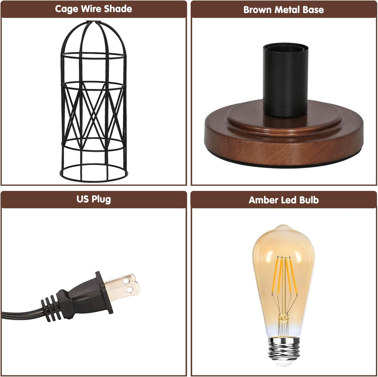 Industrial Black Metal Cage Touch Control Table Lamp