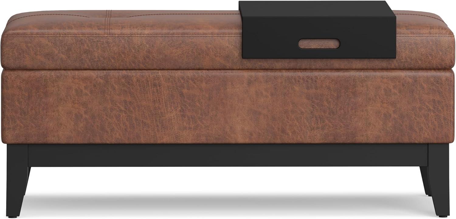 Simpli Home Oregon 42"W Upholstered Storage Ottoman Bench with Lift-Top Lid and Tray