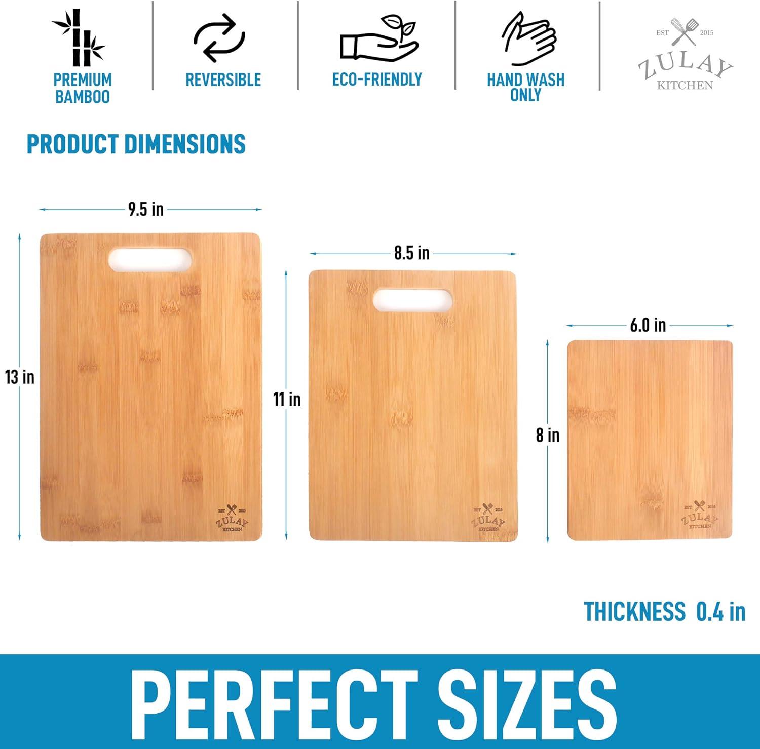 Zulay Kitchen (3-Piece) Bamboo Wooden Cutting Boards For Kitchen - Premium 3 Assorted Sizes (9.5"x13", 8.5"x11", and 6"x8")