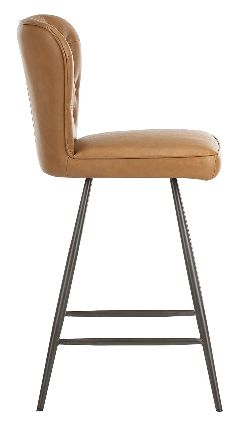 Ashby 26"H Mid-Century Modern Leather Tufted Swivel Counter Stool (Set of 2) - FOX1702 - Camel - Safavieh Couture