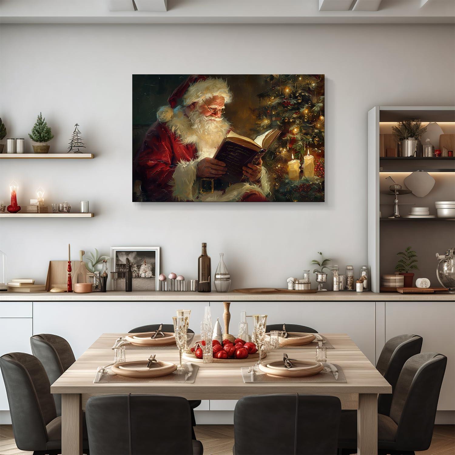 Vintage Christmas Santa Claus Reading Canvas Wall Art