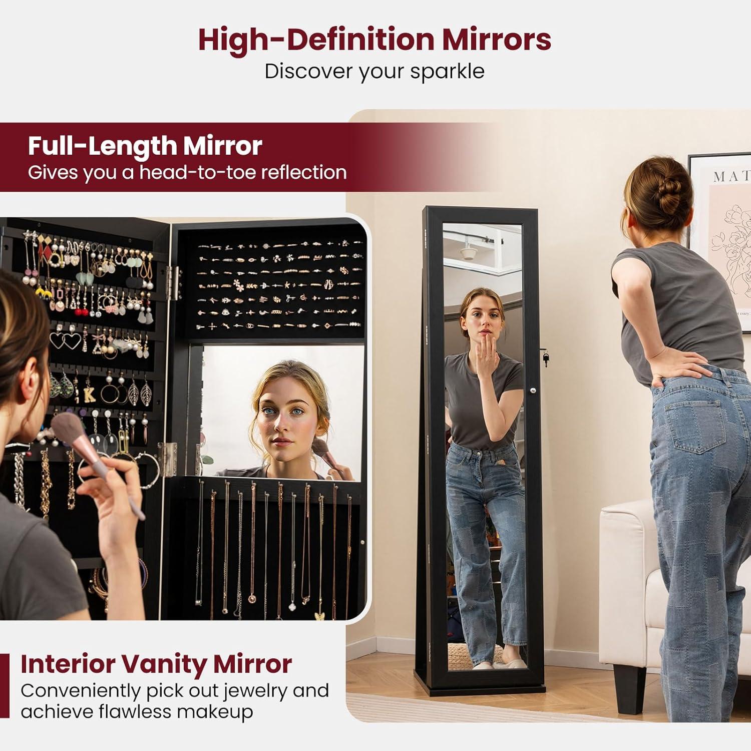 NIERBO Lockable Jewelry Organizer Mirror - Stylish Storage Solution For Women