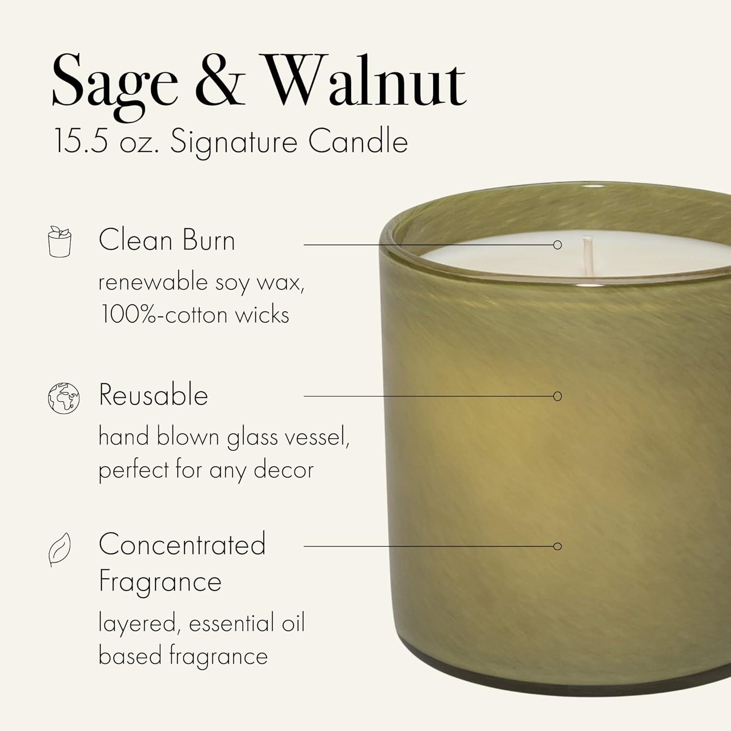 Sage and Walnut Scented Soy Candle in Green Glass