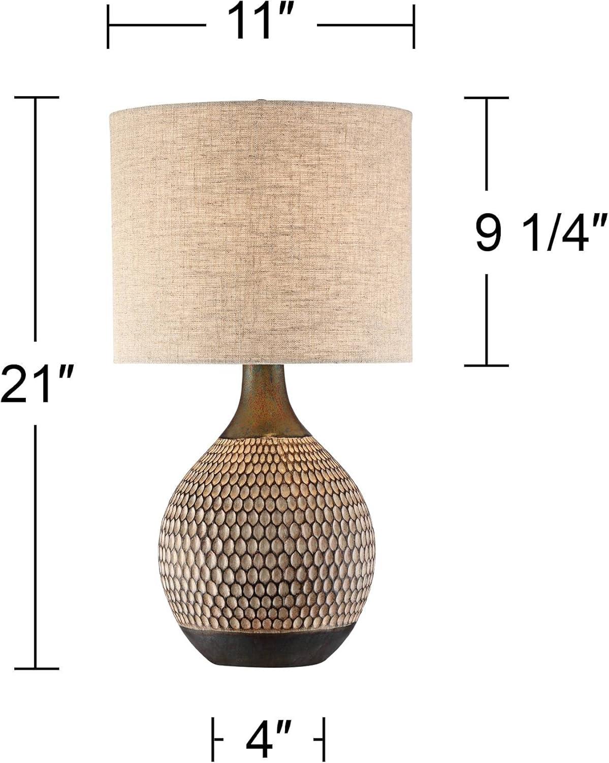 360 Lighting Emma Modern Mid Century Accent Table Lamp 21" High Wood Brown Ceramic Oatmeal Drum Shade for Bedroom Living Room Bedside Nightstand Home