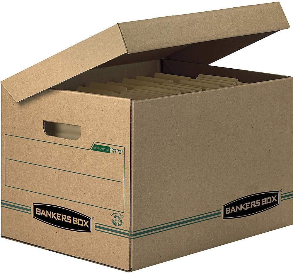 Bankers Box 12772 SYSTEMATIC Basic-Duty Attached Lid Letter/Legal Storage Boxes - Kraft/Green (12/Carton)