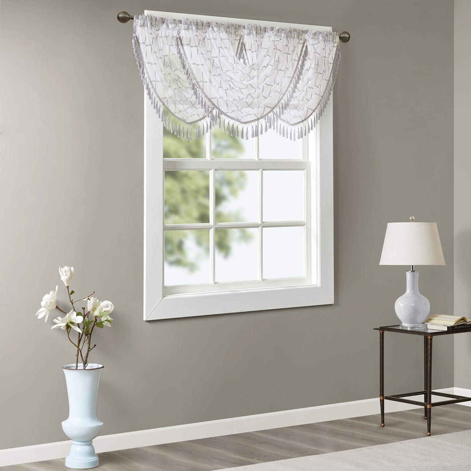 Madison Park Irina Diamond Sheer Embroidered Waterfall Valance