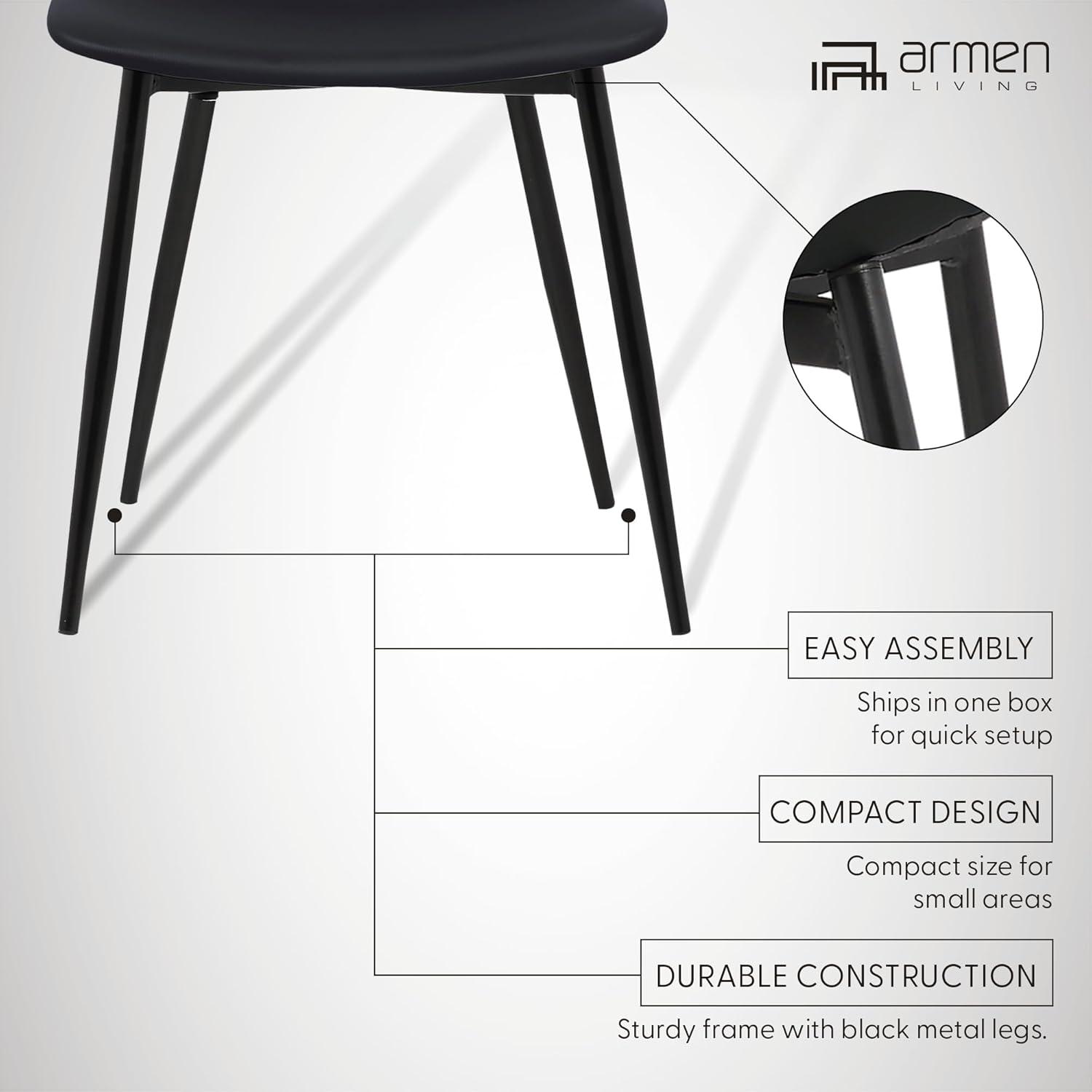Armen Living Monte Mid Century Modern Dining Accent Chair for Table Kitchen Desk Vanity in Black Faux Leather with Black Metal Legs