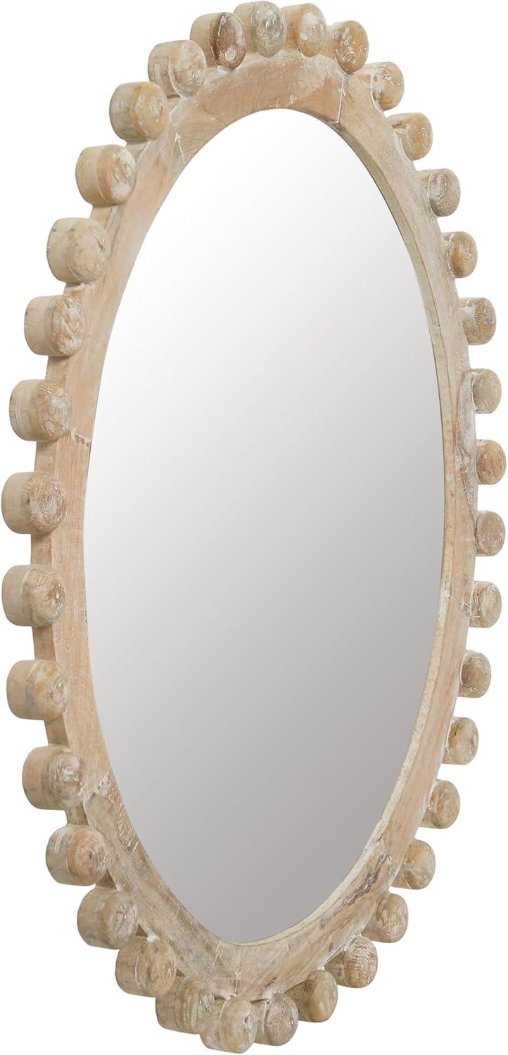 Storied Home Round Carved Wood Framed Wall Mirror Whitewashed: Mango Wood, 36.5"x39.5", Wall Mount