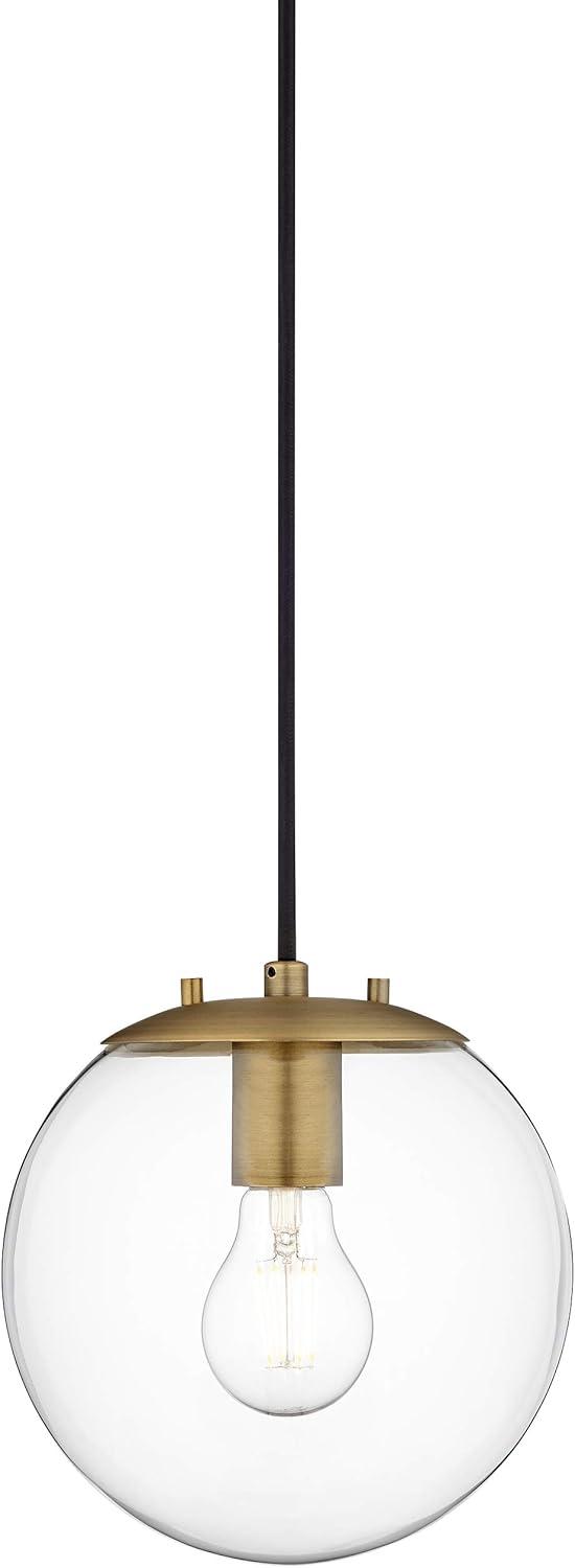 Linea di Liara Sferra Modern Large Glass Pendant Light Kitchen Island Brass Pendant Lighting Smoked Glass Globe Pendant Light Mid Century Hanging Light Fixture, LED Bulb Included, UL Listed