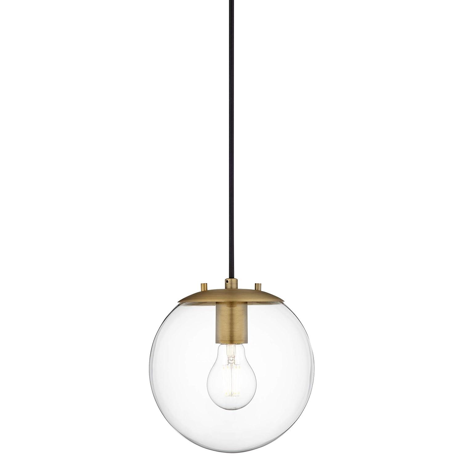 Linea di Liara Sferra Modern Large Glass Pendant Light Kitchen Island Brass Pendant Lighting Smoked Glass Globe Pendant Light Mid Century Hanging Light Fixture, LED Bulb Included, UL Listed