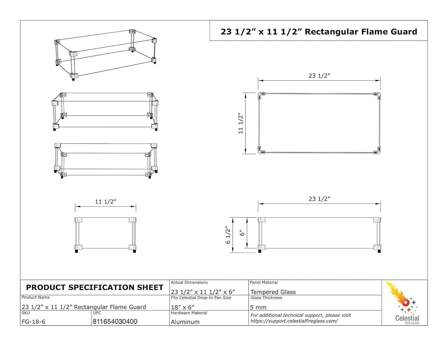 Celestial Fire Glass Rectangle Fire Pit Wind Guard