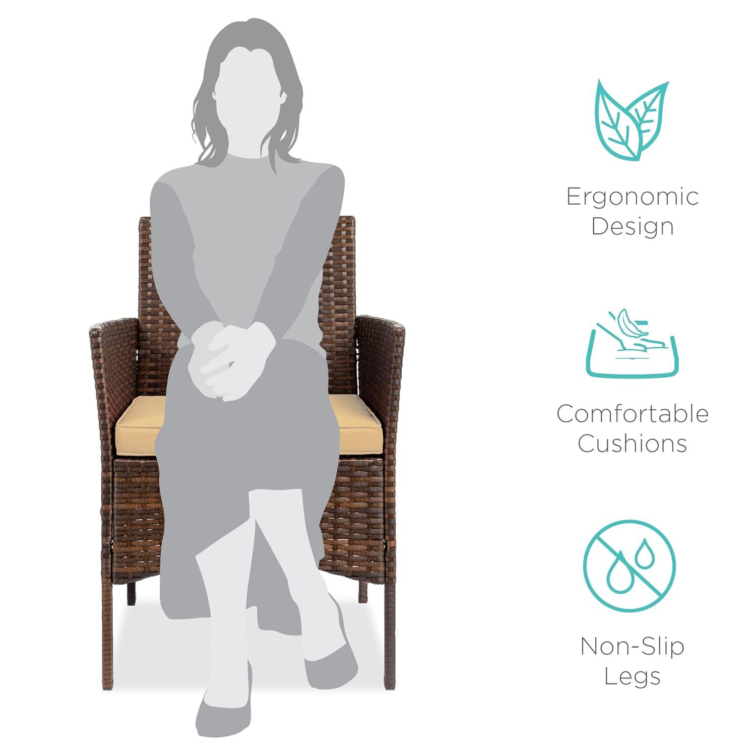 Best Choice Products 3-Piece Outdoor Wicker Conversation Patio Bistro Set, w/ 2 Chairs, Table - Brown/Tan