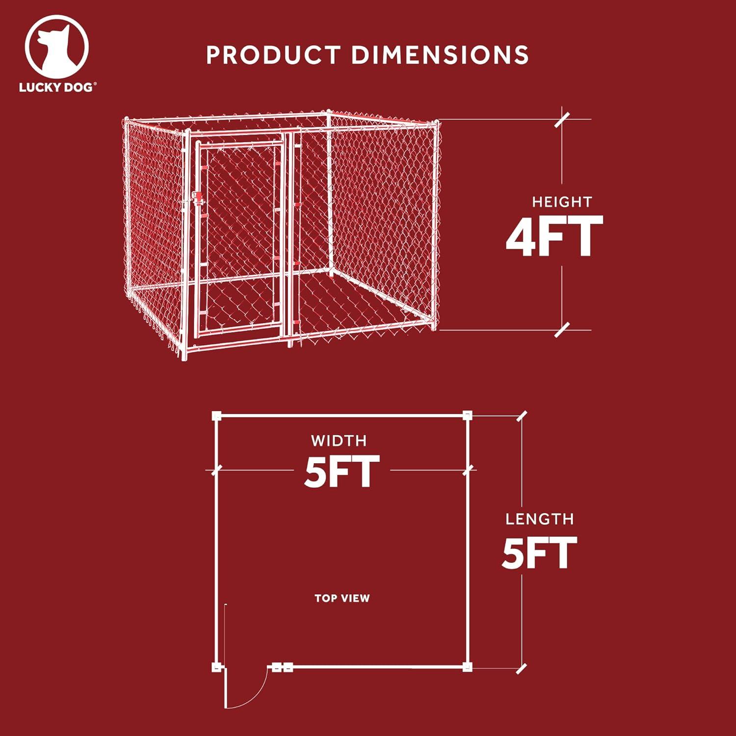 Lucky Dog Adjustable Heavy Duty Outdoor Galvanized Steel Chain Link Dog Kennel Enclosure with Latching Door, and Raised Legs