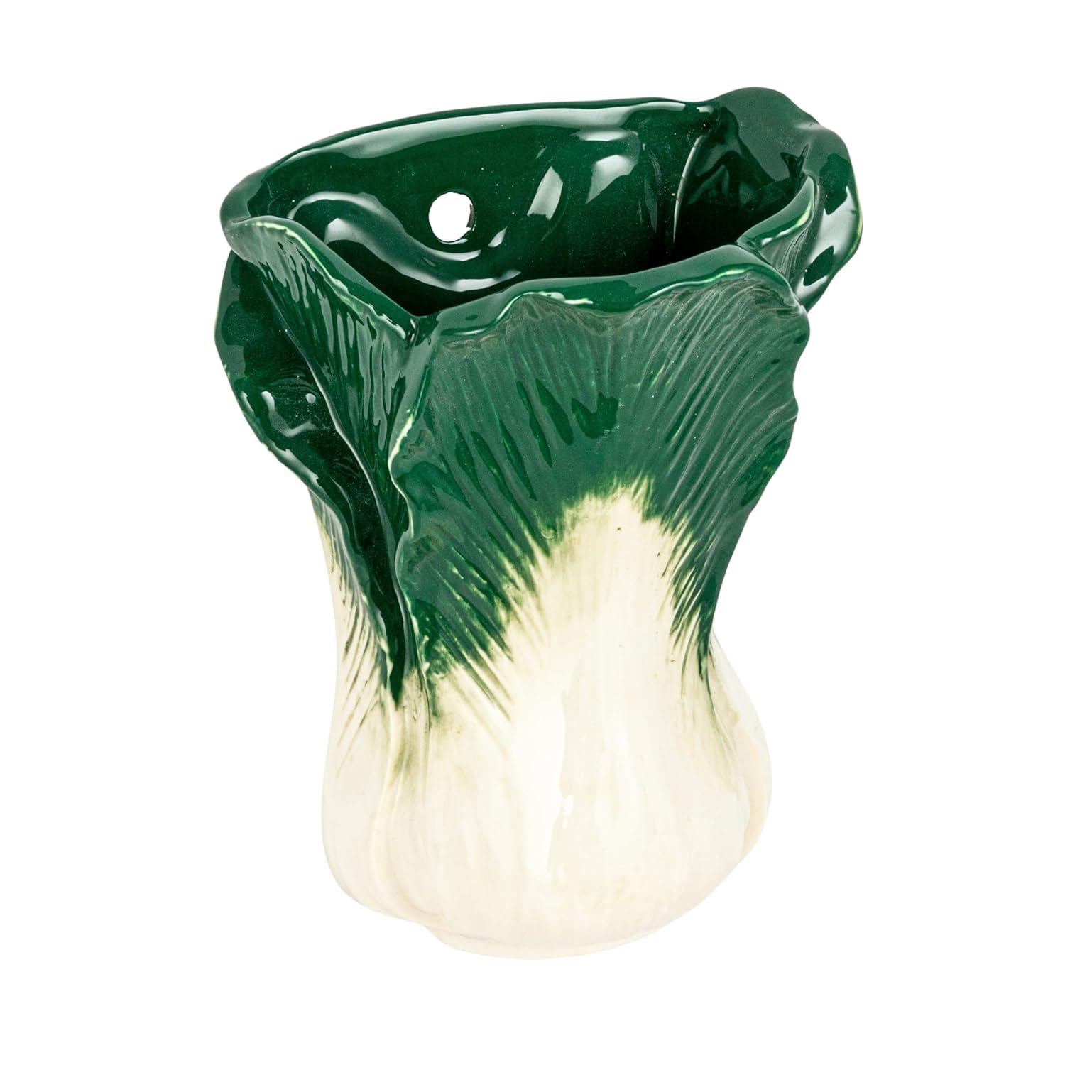 Creative Co-Op Embossed Stoneware Cabbage Shaped Wall Vase Planter, Green and White