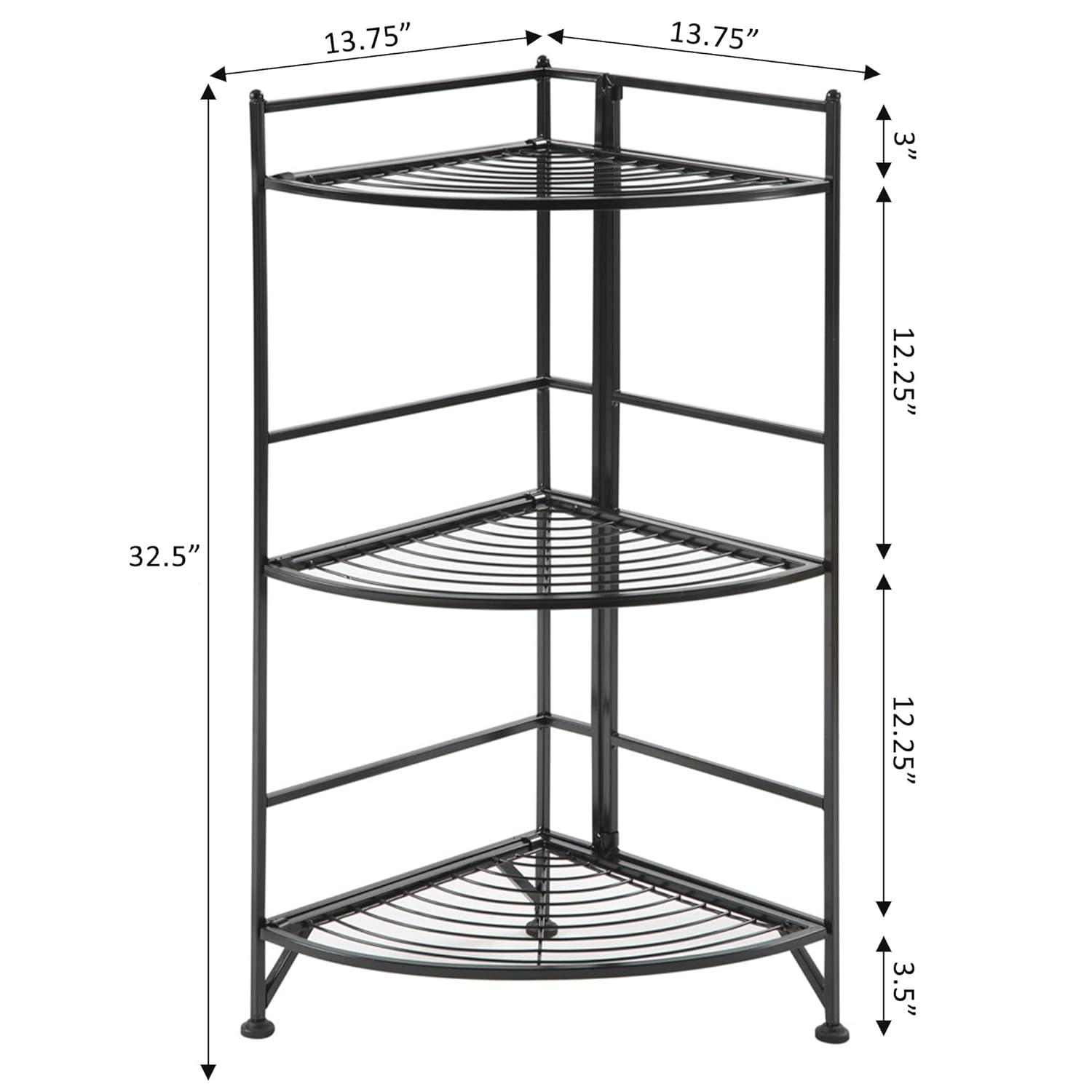 Convenience Concepts 3-Tier Corner Folding Metal Corner Shelf, Black