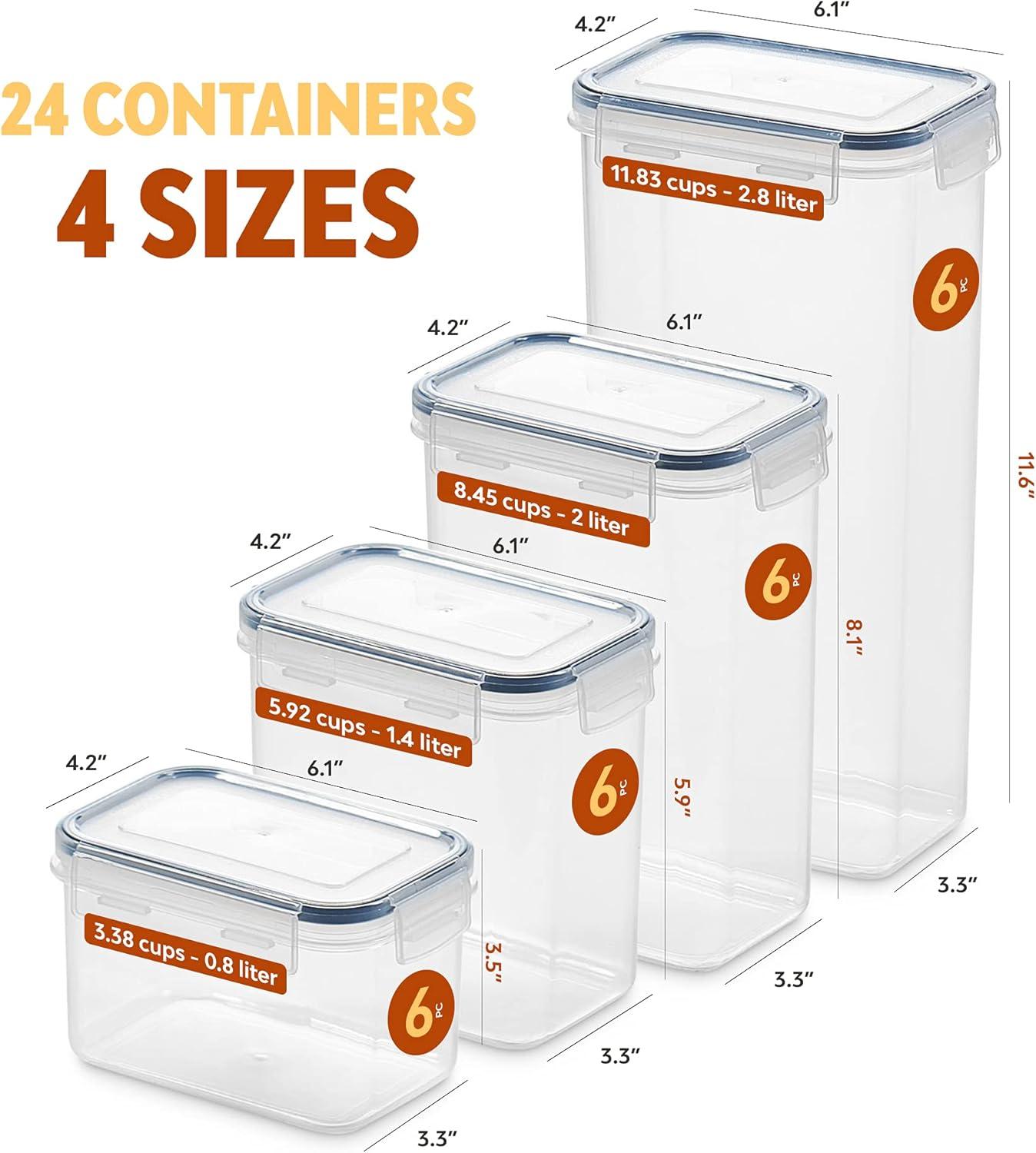 24 Pack Clear BPA-Free Plastic Airtight Food Storage Container Set