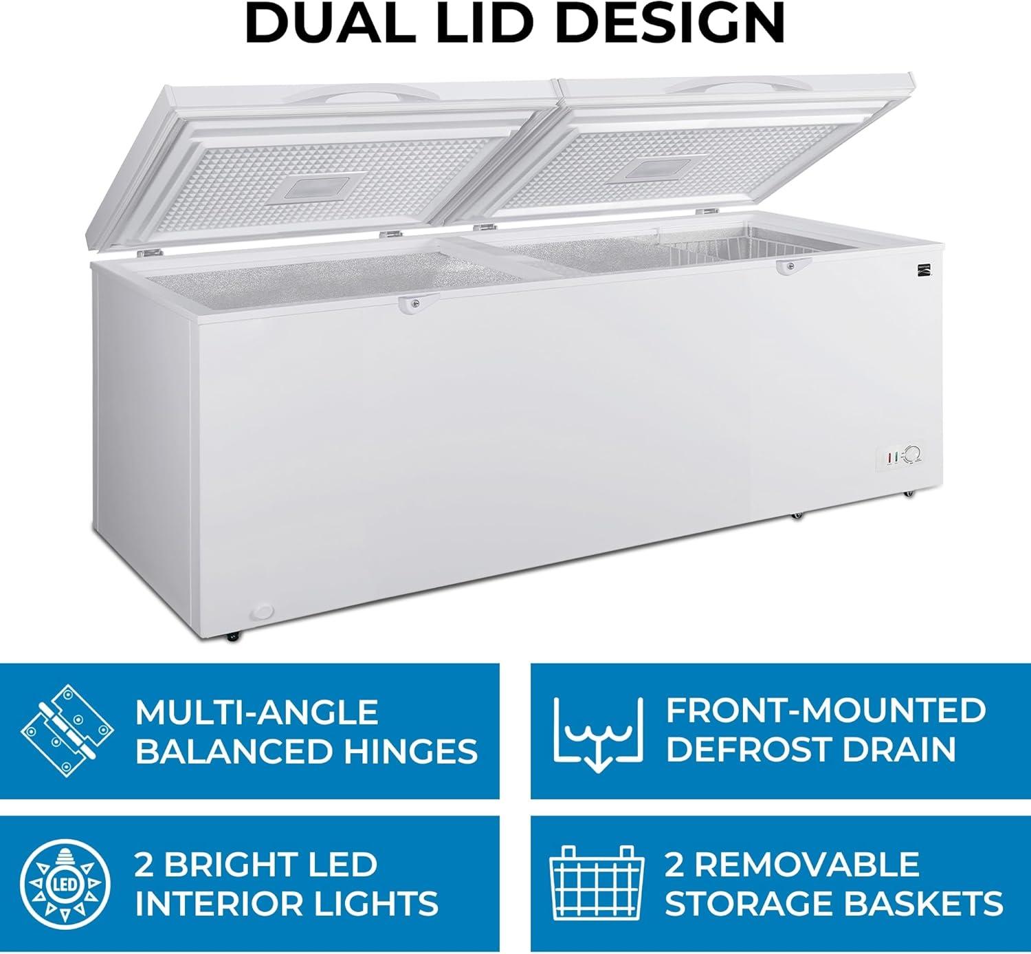 79.13 in. 21 cu. ft. Convertible Freezer, Manual Defrost Chest Freezer with Dual Lids, Garage Ready in White