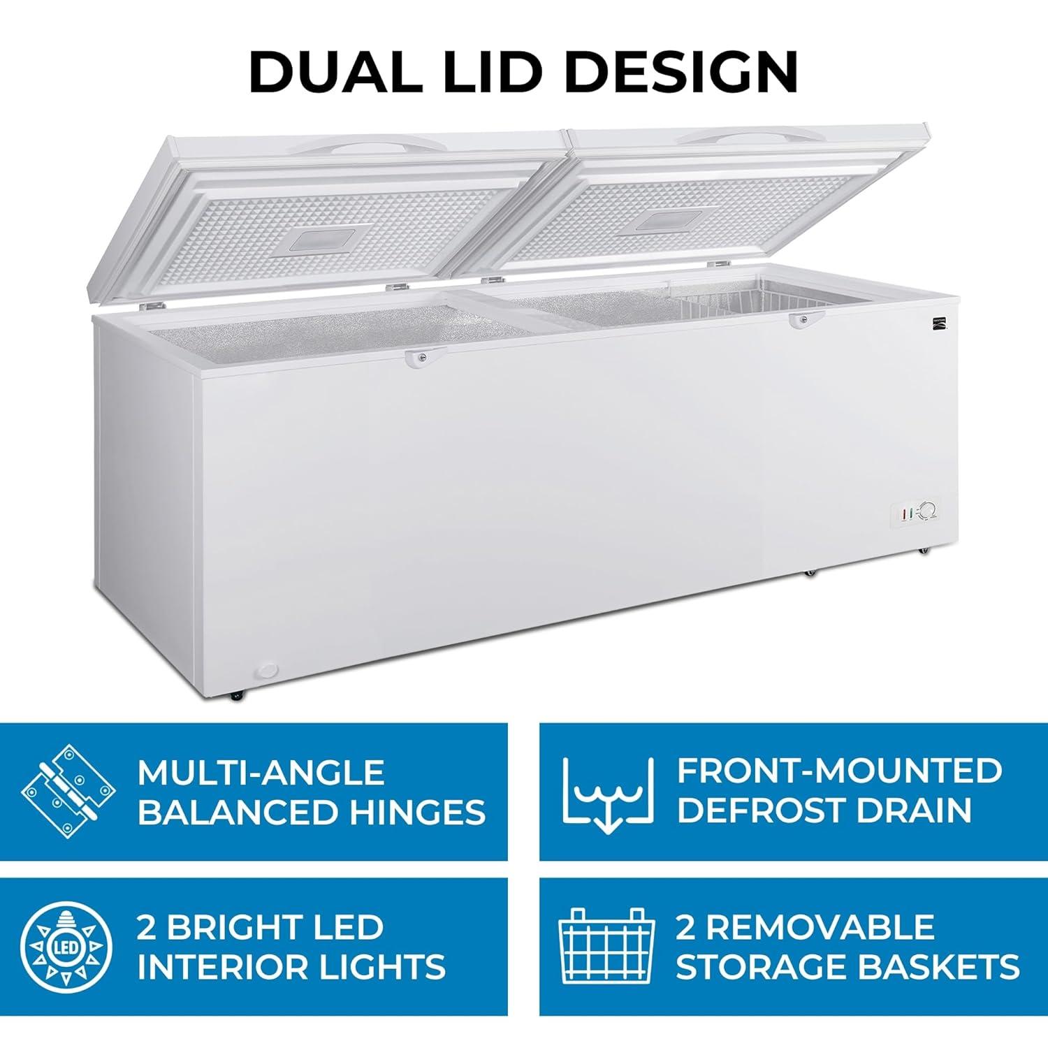 79.13 in. 21 cu. ft. Convertible Freezer, Manual Defrost Chest Freezer with Dual Lids, Garage Ready in White