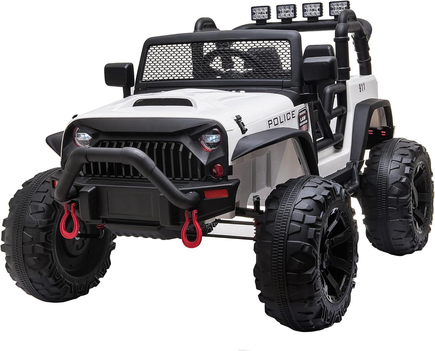 White 12V Kids Ride-On Police Dune Buggy with Remote Control