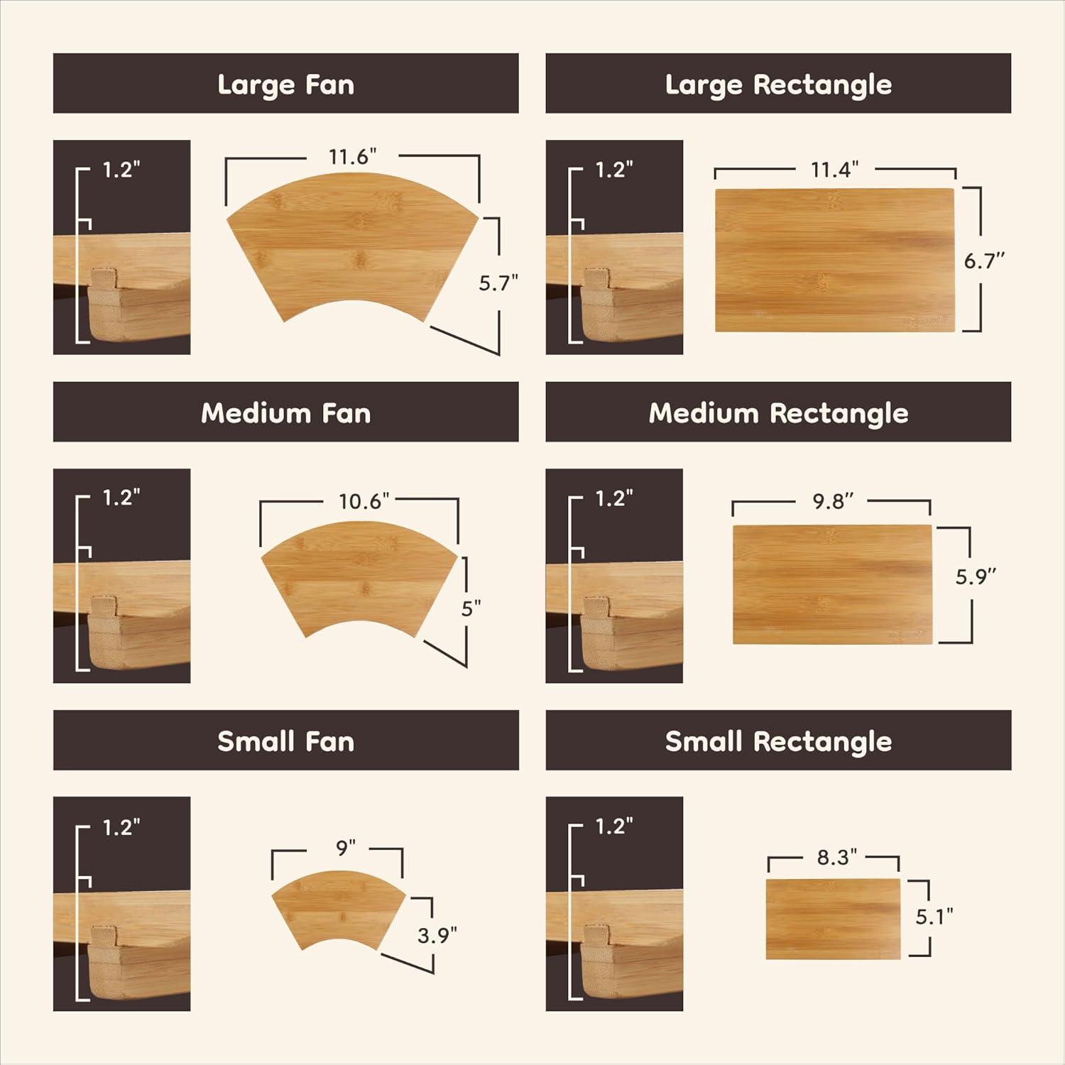 BambooMN Bamboo Sushi Board Tray, Chopsticks and Compartment Sauce Dish, 11.6" Fan - 2 Sets
