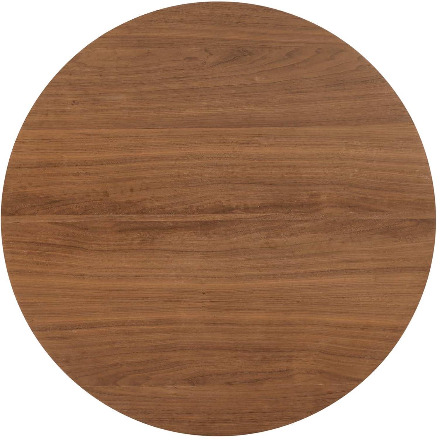 Gold Walnut Round Mid-Century Modern Dining Table