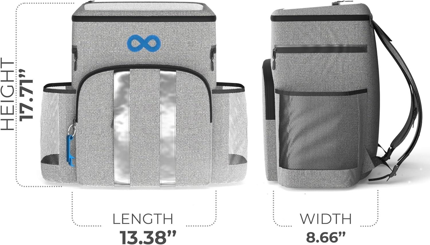 Everlasting Comfort Insulated Cooler Backpack Leak Proof Thermal Bag Picnic Backpack, Gray