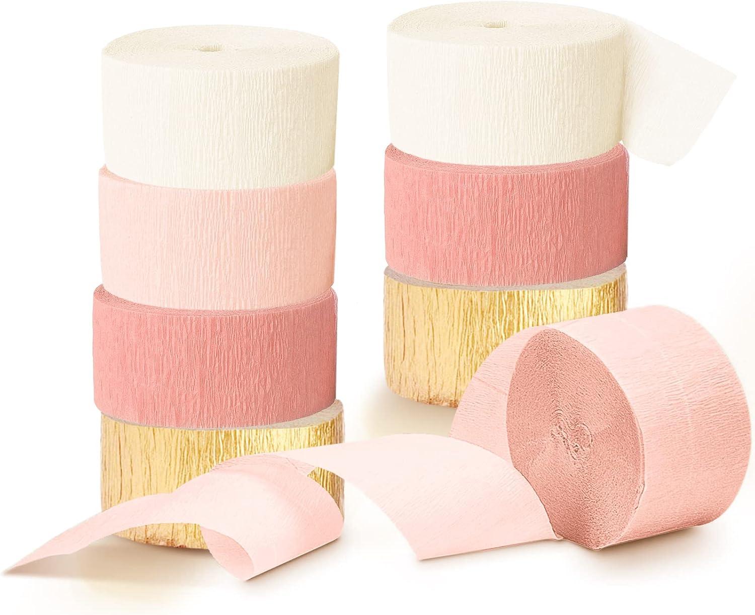 Wedding Party Decorations, 8 Rolls Pink Gold Crepe Paper Streamers for Wedding, Bachelorette, Birthday, Baby Bridal Shower, Valentines Day Party Backdrop Decorations (1.77inch x 82ft)