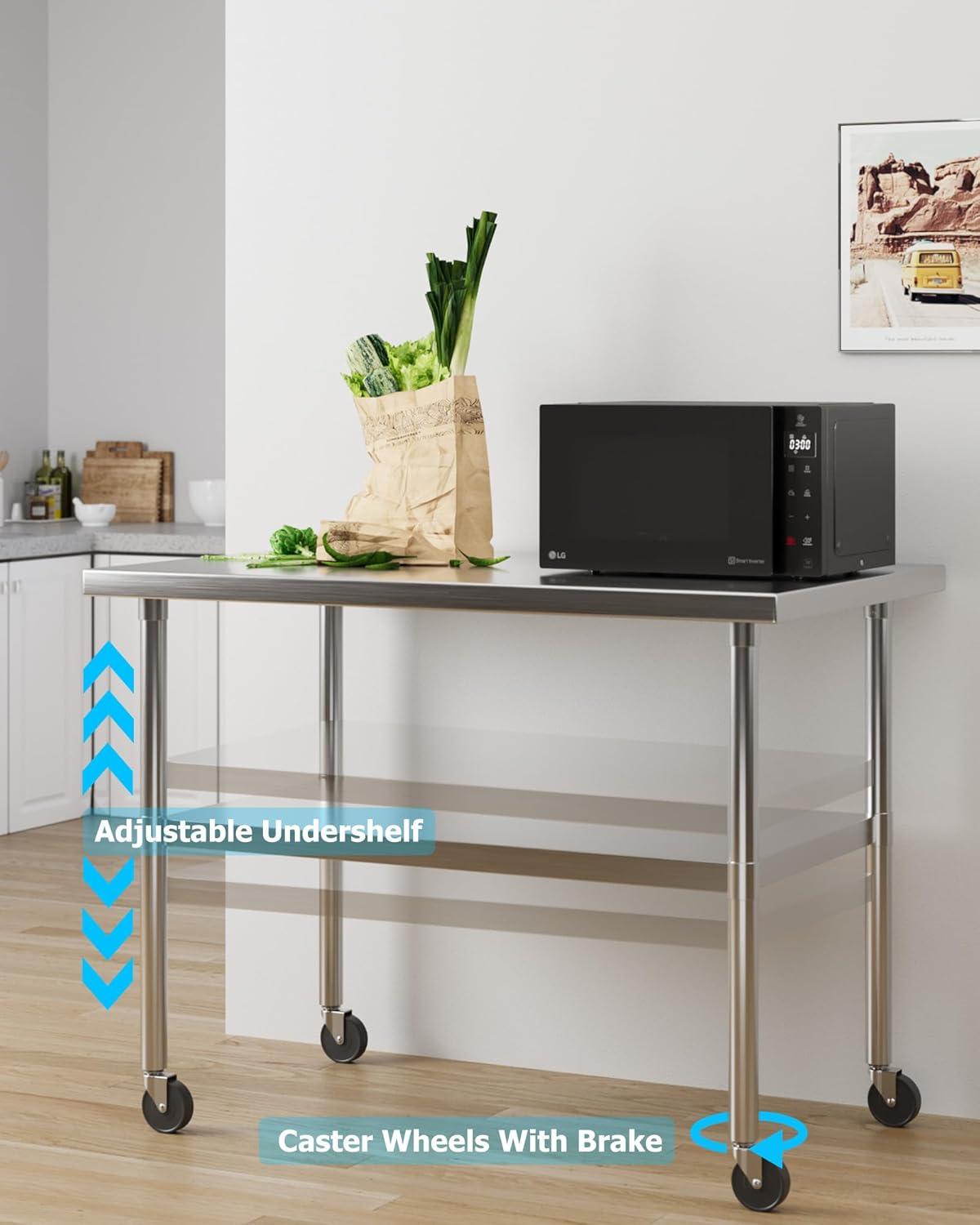 JINSEED Stainless Steel Work Table with Backsplash, 48 x 24 inch Commercial Food Prep Worktable, Heavy Duty Work Table for Kitchen, Restaurant, Hotelh