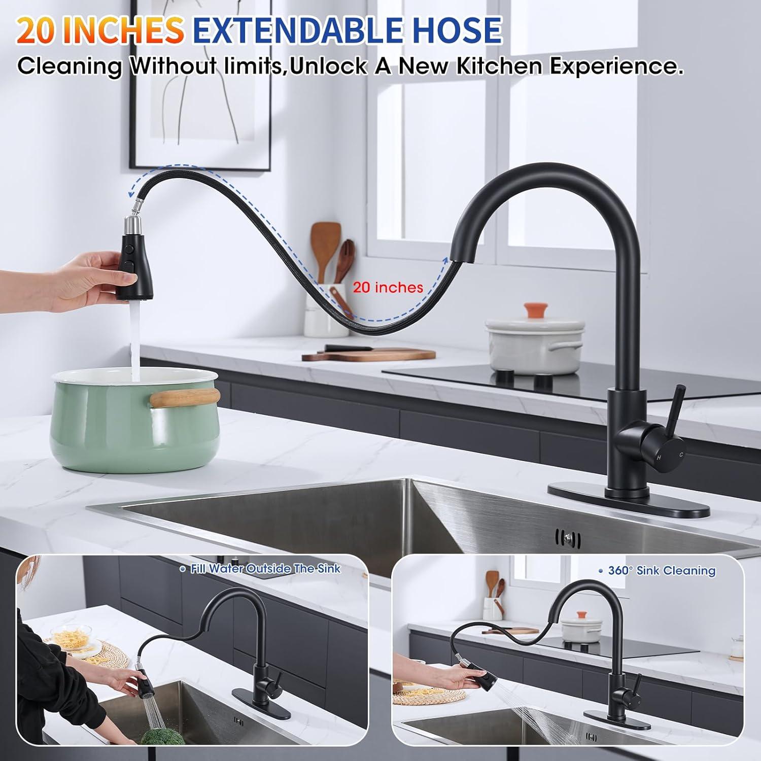 GAGALIFE Single Handle Pull Down Sprayer Kitchen Faucet High Arc Stainless Steel Faucet with 3-Function Sprayer JJL-CL-PT-SDP-G